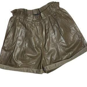 J.Crew Collection Genuine Leather Shorts Olive Green Size 0 Paperbag Waist
